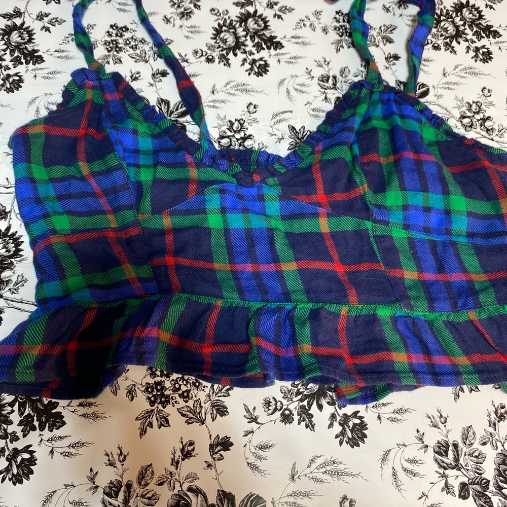 Aerie Blue and Green Plaid Crop Top